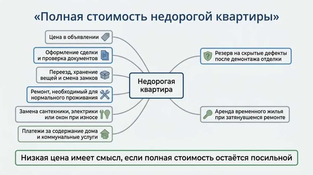 Полная стоимость недорогой квартиры